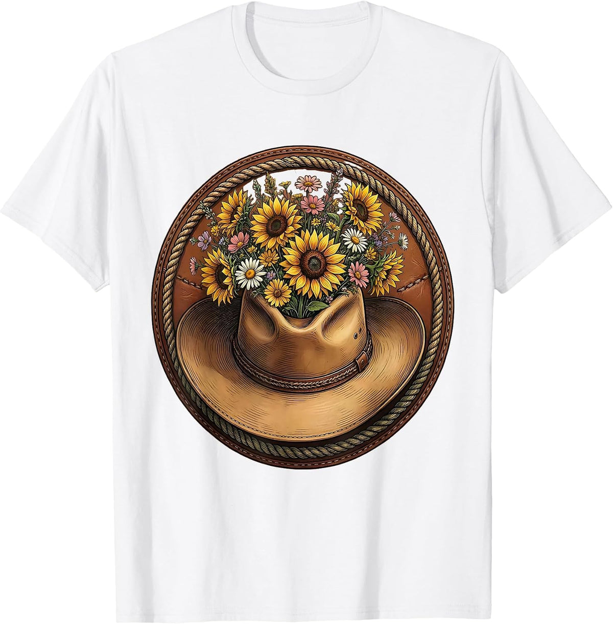 Cowgirl Hat Wildflowers Floral Western Design T-Shirt - White