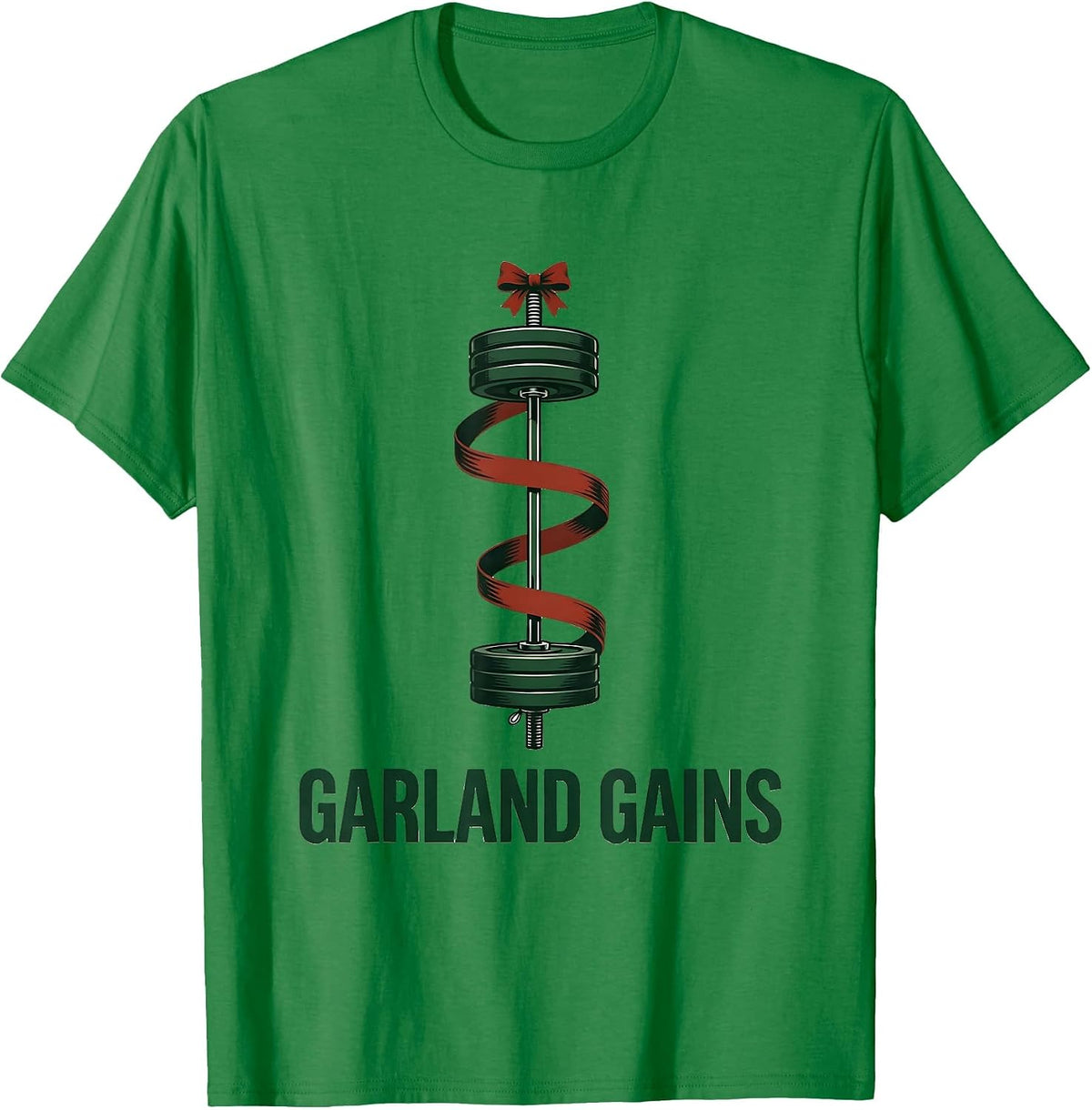Men's Garland Gains Funny Christmas Gym Weightlifting Workout T-Shirt - Kelly Green