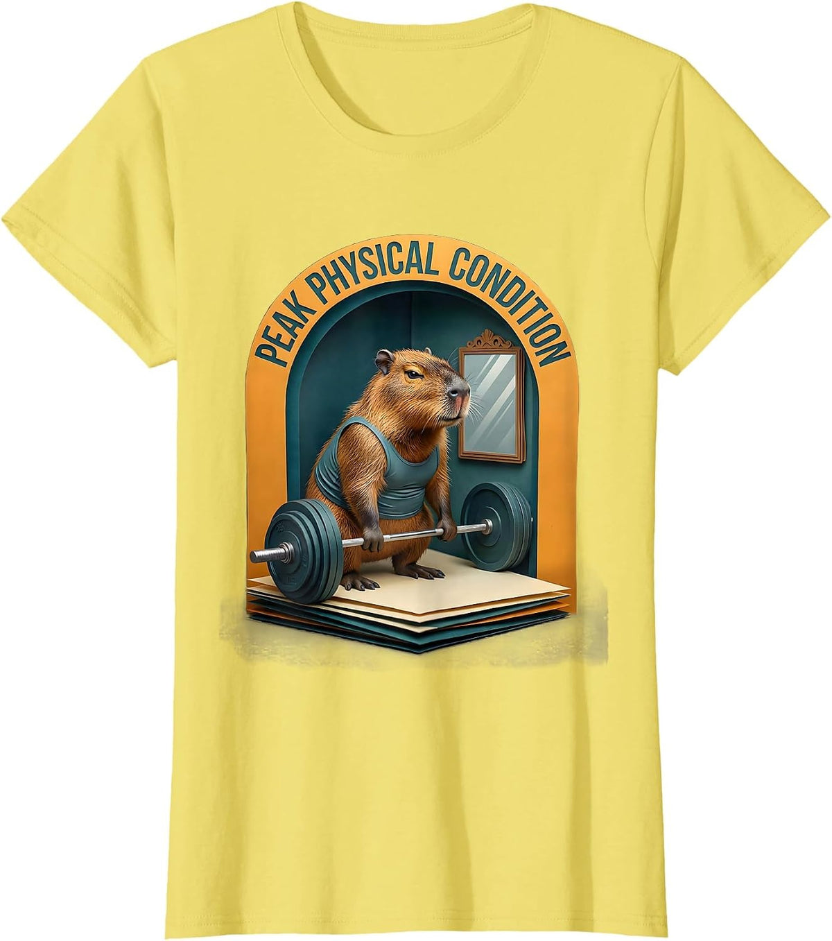 Women's Peak Physical Condition Funny Gym Capybara Weightlifting T-Shirt - Lemon Yellow