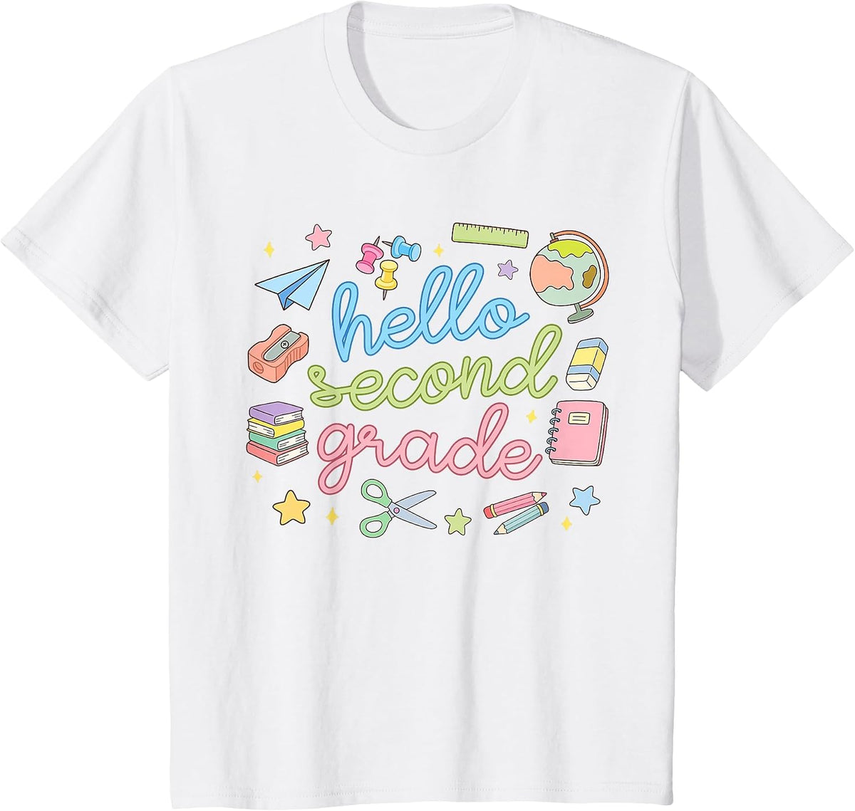 Back to School First Day Hello Second 2nd Grade Teacher Girl T-Shirt - White