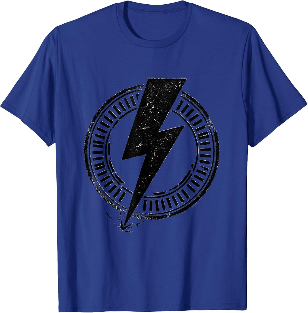 Men's Bold Lightning Bolt Graphic Stamp Seal Minimalist T-Shirt - Royal Blue