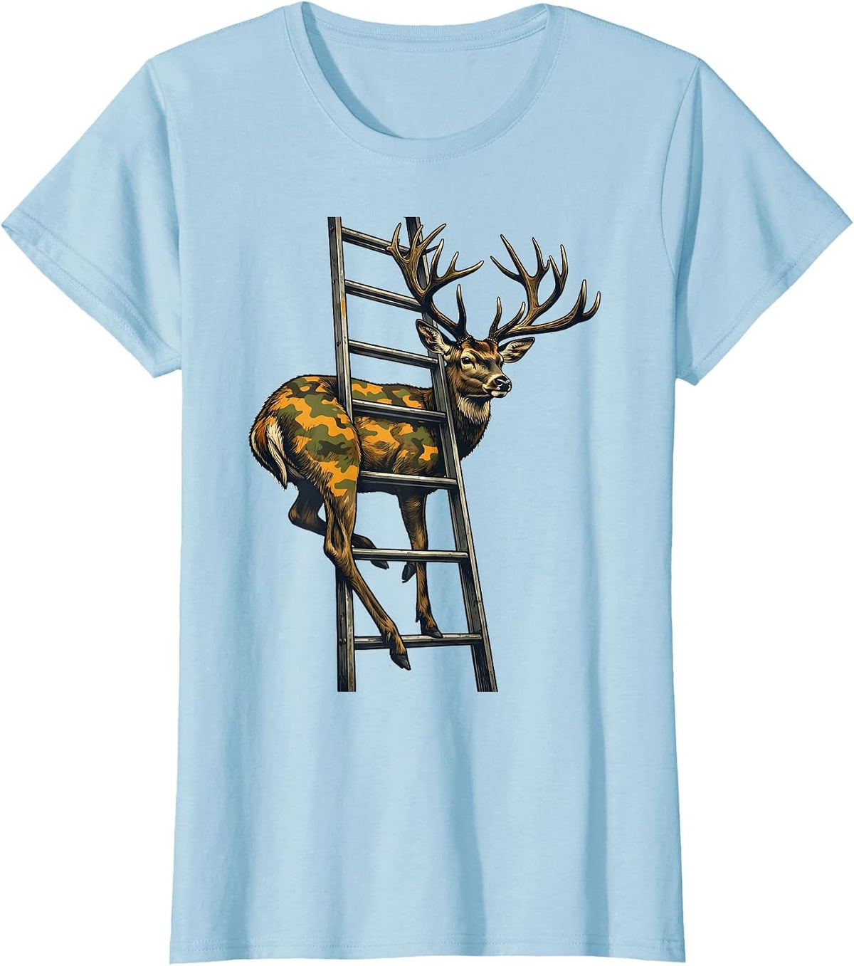 Women's Deer Antler Camo Hunting Humor Outdoor Novelty T-Shirt - Baby Blue
