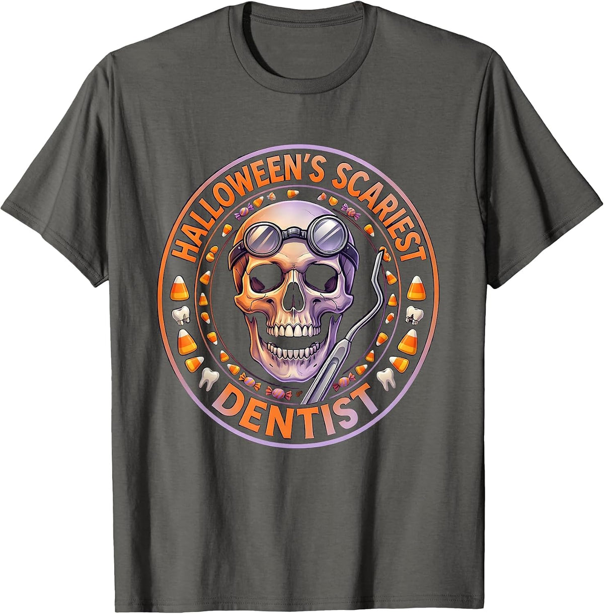 Men's Halloween's Scariest Dentist Dental Horror Design T-Shirt - Asphalt Grey