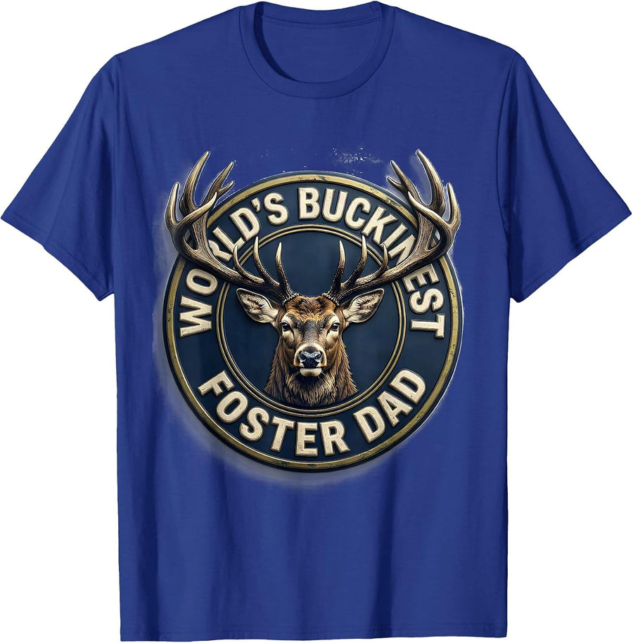 World's Buckinest Foster Dad Funny Deer Hunting Dad Joke T-Shirt - Royal Blue