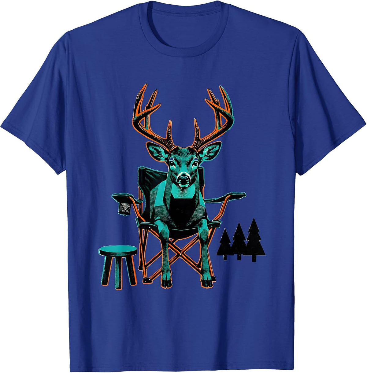 Men's Antlered Buck Hunting Chair Deer Hunter Dad Humor T-Shirt - Royal Blue