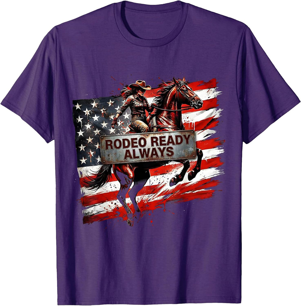 Men's Rodeo Ready Always Cowgirl Design T-Shirt - Purple
