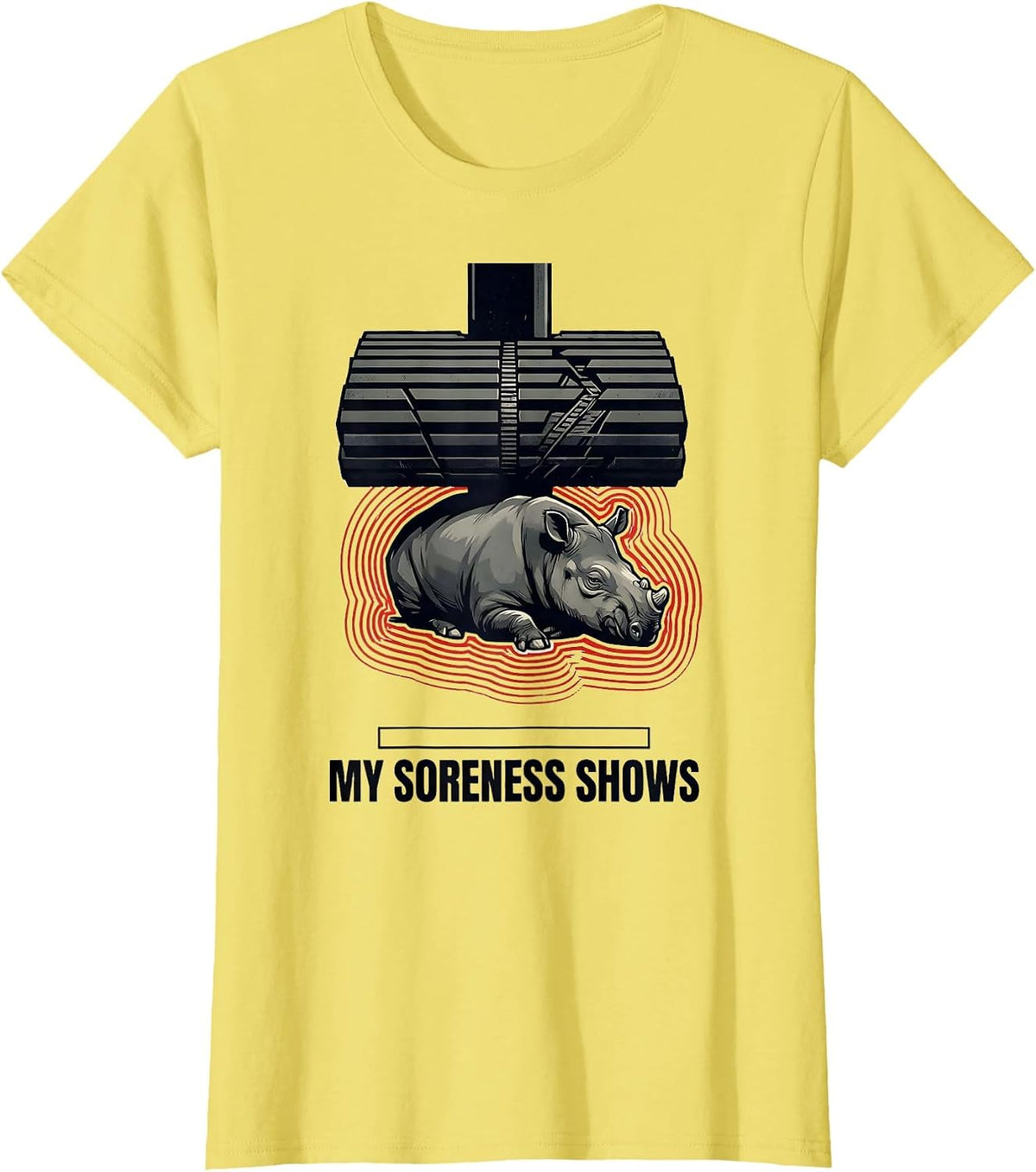 Women's My Soreness Shows Funny Gym Animal Weightlifting Workout T-Shirt - Lemon Yellow