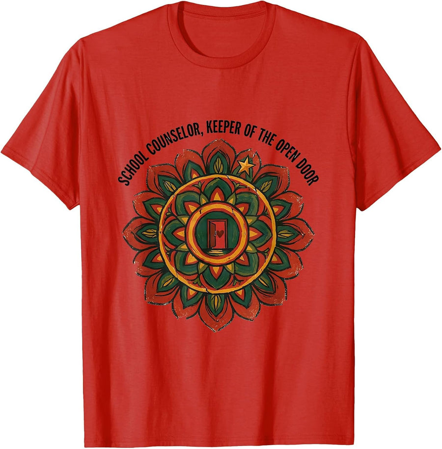 Men's School Counselor, Keeper Of The Open Door Funny T-Shirt - Red