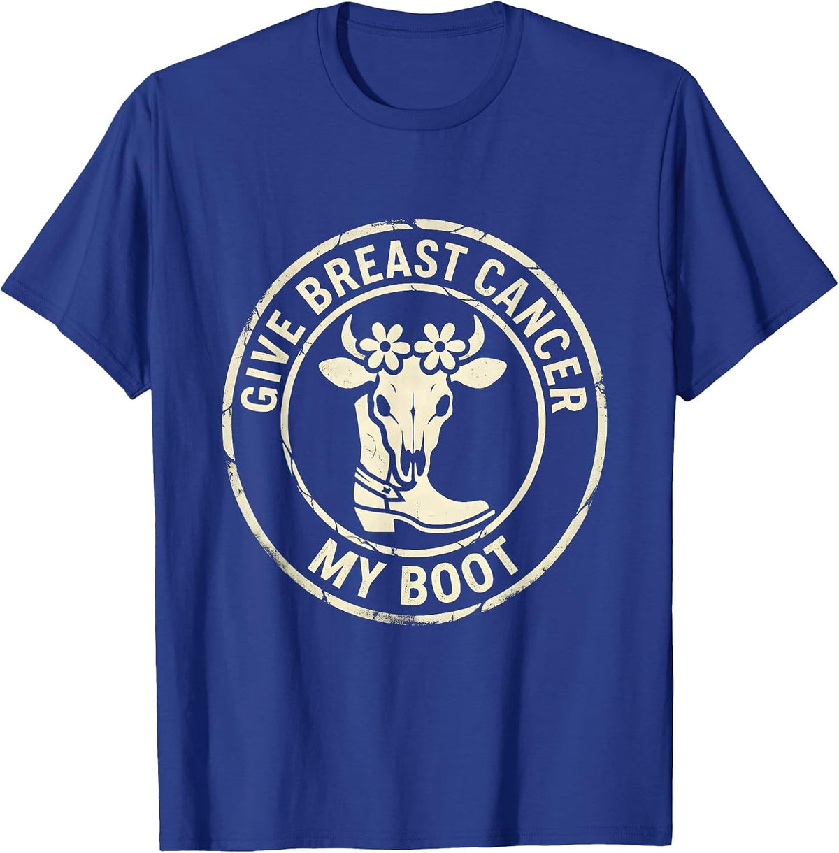 Men's Give Breast Cancer My Boot Boho Western Cowgirl Awareness T-Shirt - Royal Blue