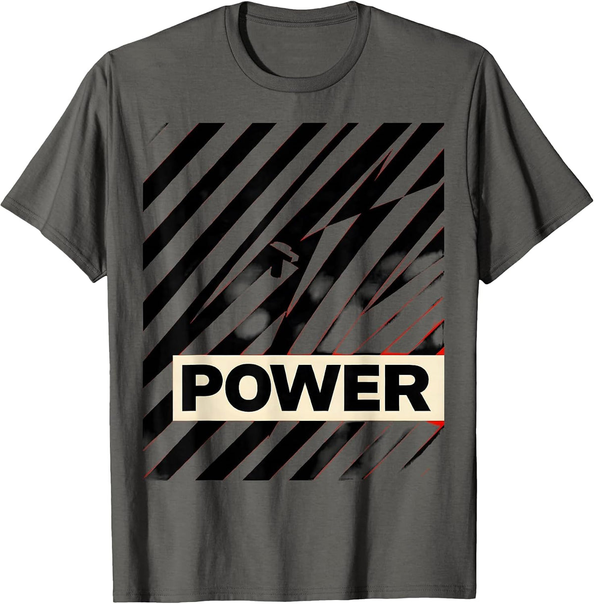 Men's POWER Bold Constructivist Lightning Bolt Graphic Icon T-Shirt - Asphalt Grey