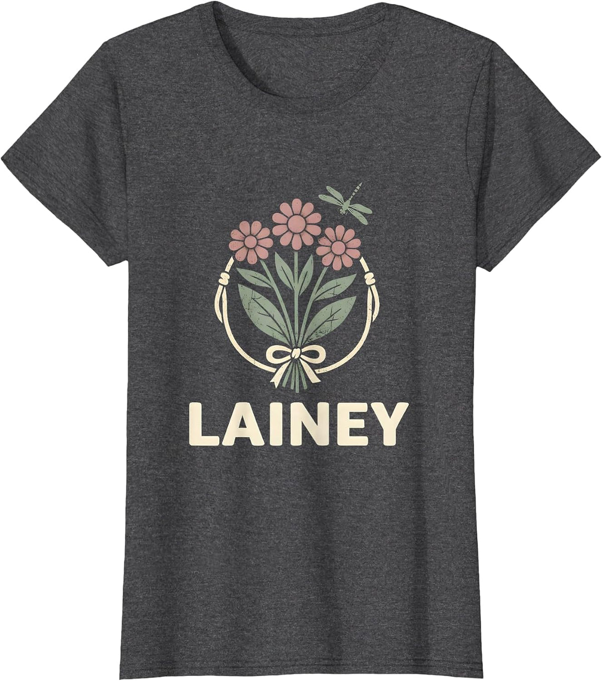 Women's Lainey Floral Boho Western Cowgirl Name Gift for Girls T-Shirt - Dark Heather Grey