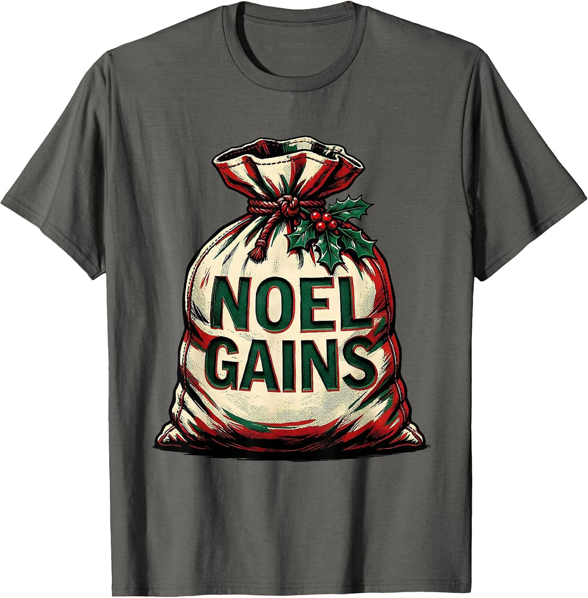 Men's Noel Gains Funny Christmas Gym Bodybuilding Weightlifting T-Shirt - Asphalt Grey