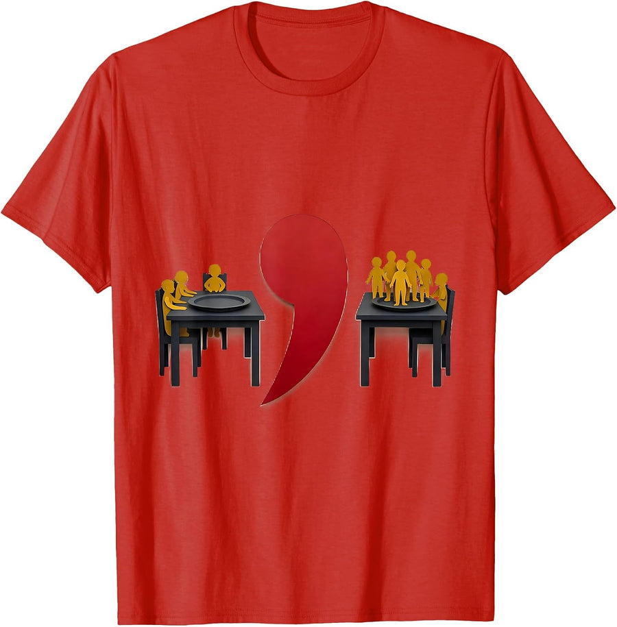 Men's Cut Paper Dinner Table Grammar Teacher Humor T-Shirt - Red
