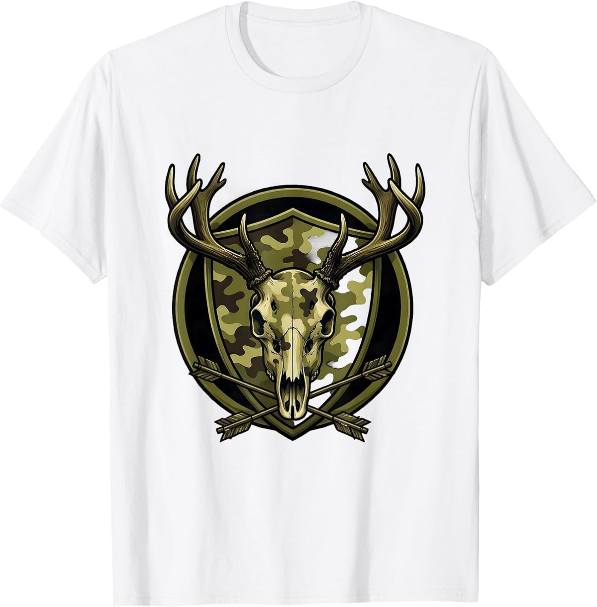 Men's Deer Skull Camo Hunting Graphic Design T-Shirt - White