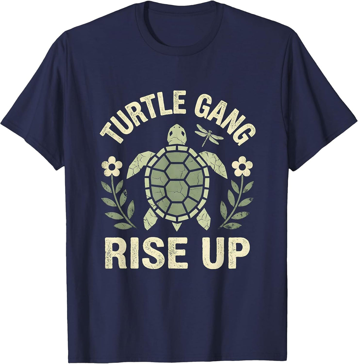 Turtle Gang Rise Up Reptile Crew Design T-Shirt - Navy Blue