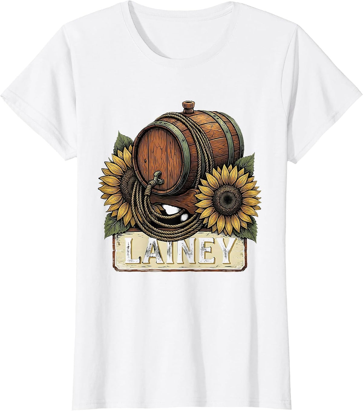 Lainey Boho Folk Floral Western Cowgirl Personalized Name T-Shirt - White