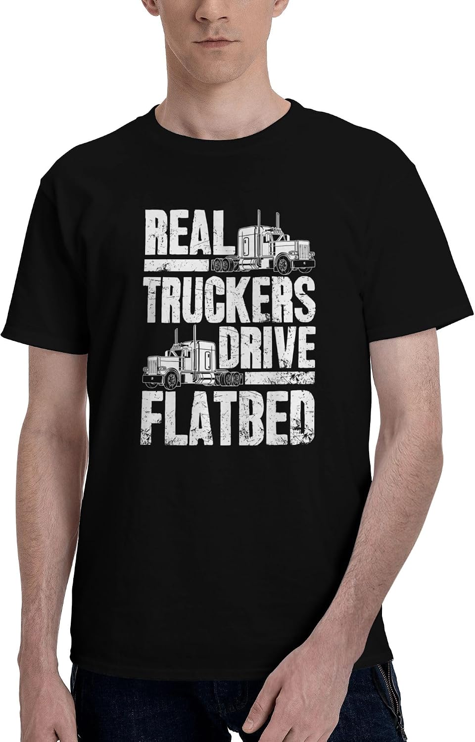 Men's T-Shirt,Real Truckers Drive Flatbed,Tag‑Free Soft Tee Double Stitched Durable - As Pictured