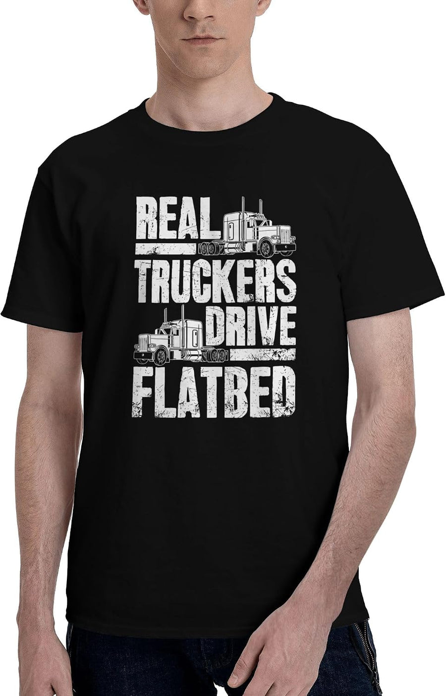 Men's T-Shirt,Real Truckers Drive Flatbed,Tag‑Free Soft Tee Double Stitched Durable - As Pictured