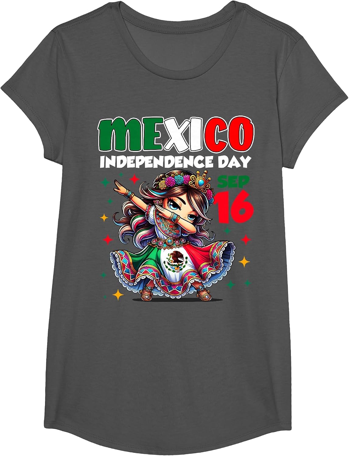Mexico Independence Day September 16 Celebration Tee T-Shirt for Girls Kids Women - Girls Asphalt Grey
