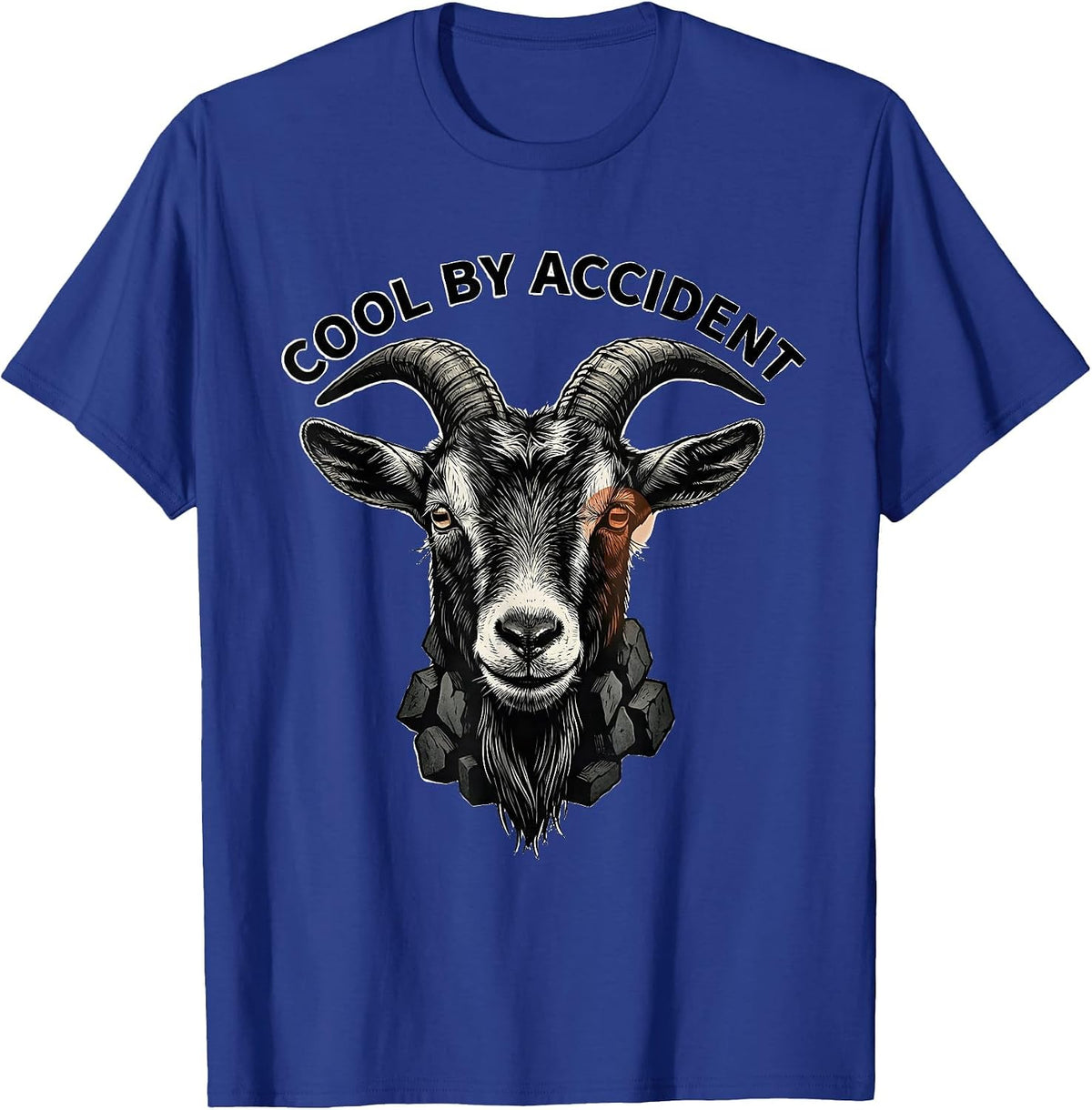 Cool By Accident Linocut Goat Novelty Humor Animal Lover T-Shirt - Royal Blue