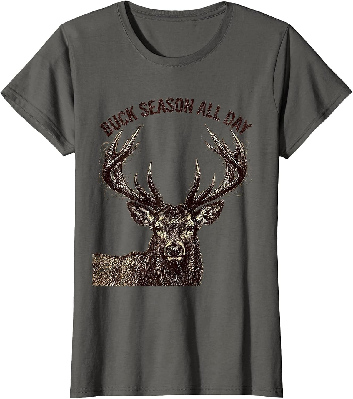 Women's Buck Season All Day Deer Hunting Design T-Shirt - Asphalt Grey