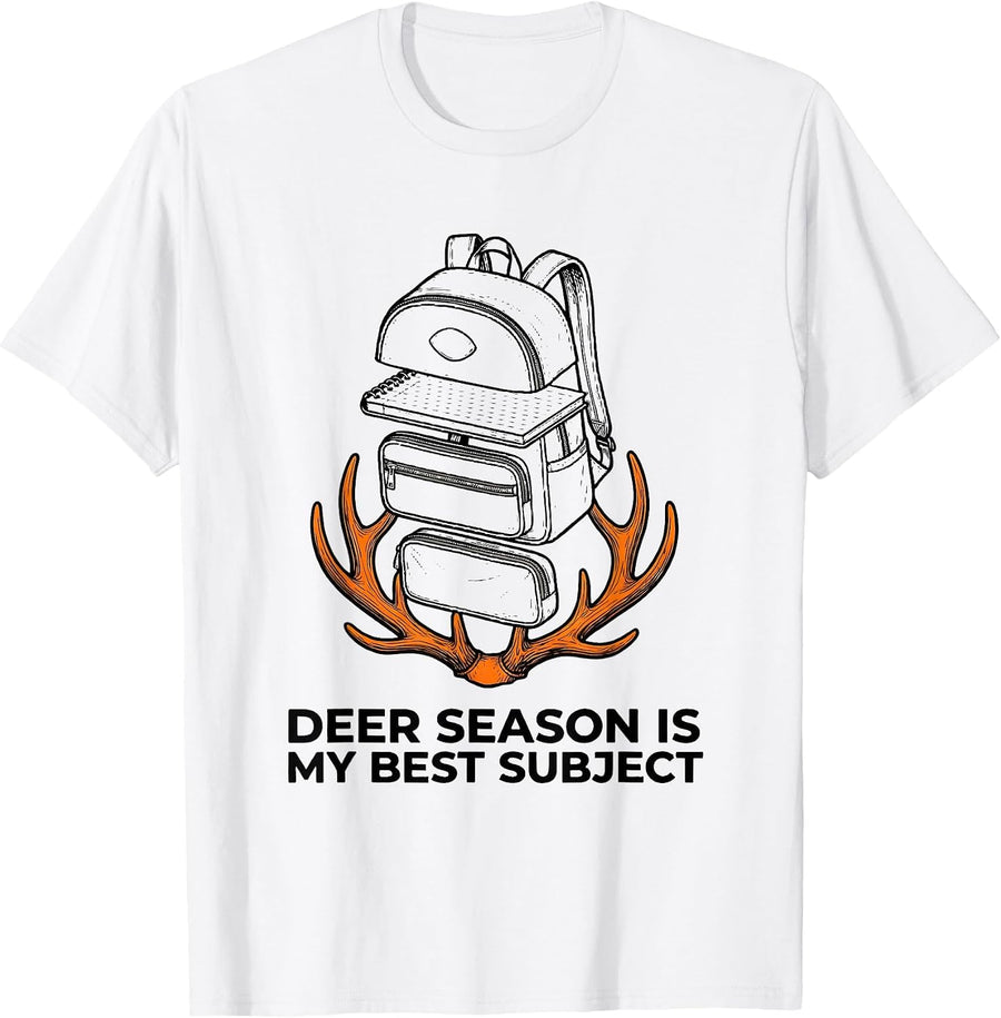 Men's Deer Season Is My Best Subject Funny School Hunting Youth T-Shirt - White