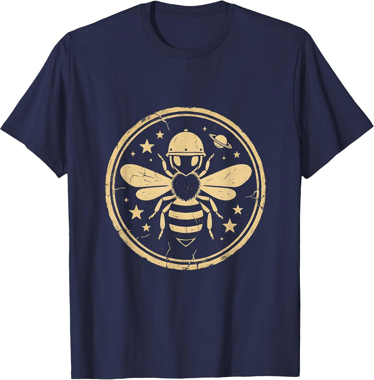 Bee Astronaut Floating in Outer Space Illustration T-Shirt - Navy Blue