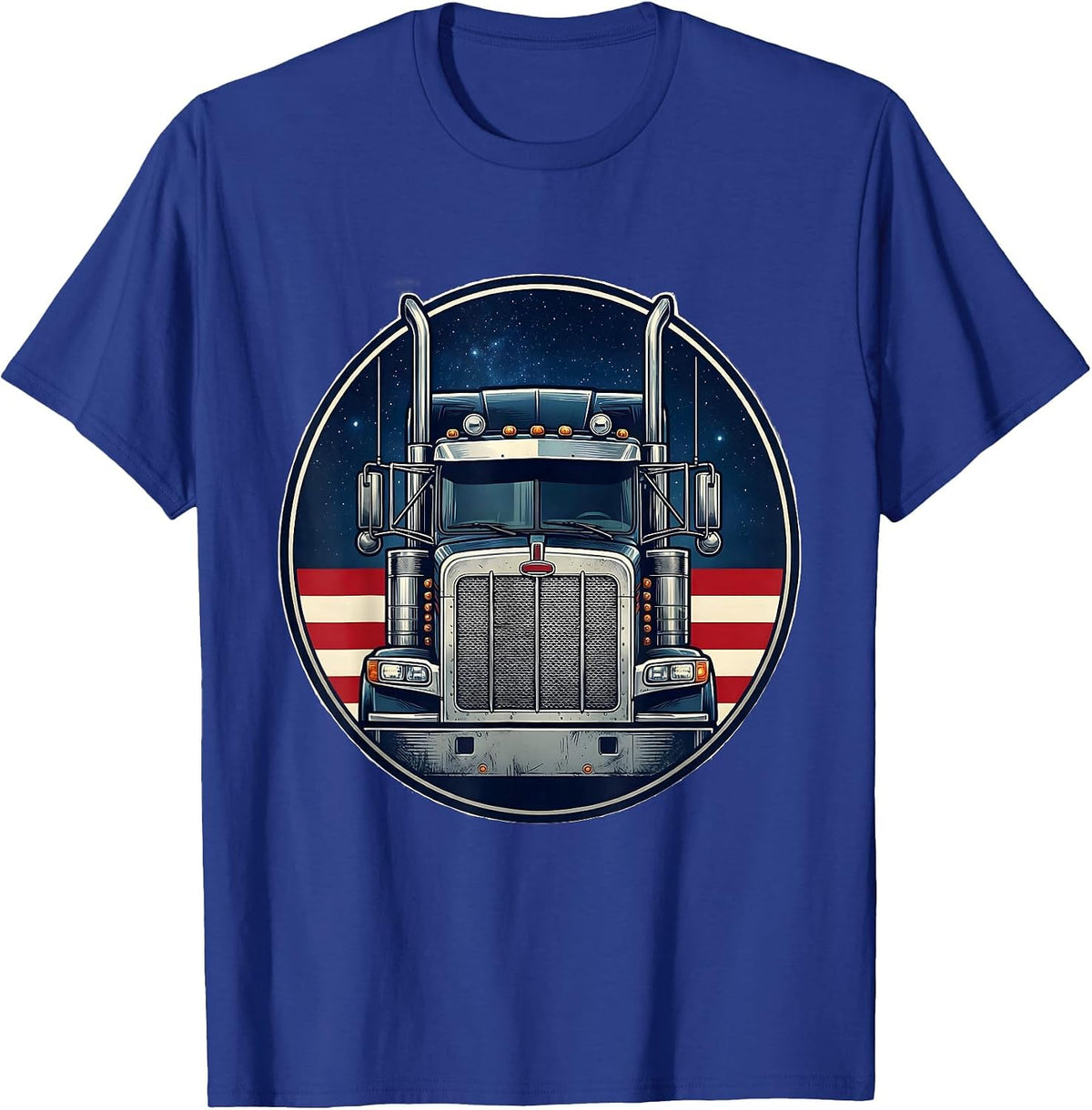 Men's Semi Truck Badge Patriotic American Flag Trucker Gift T-Shirt - Royal Blue