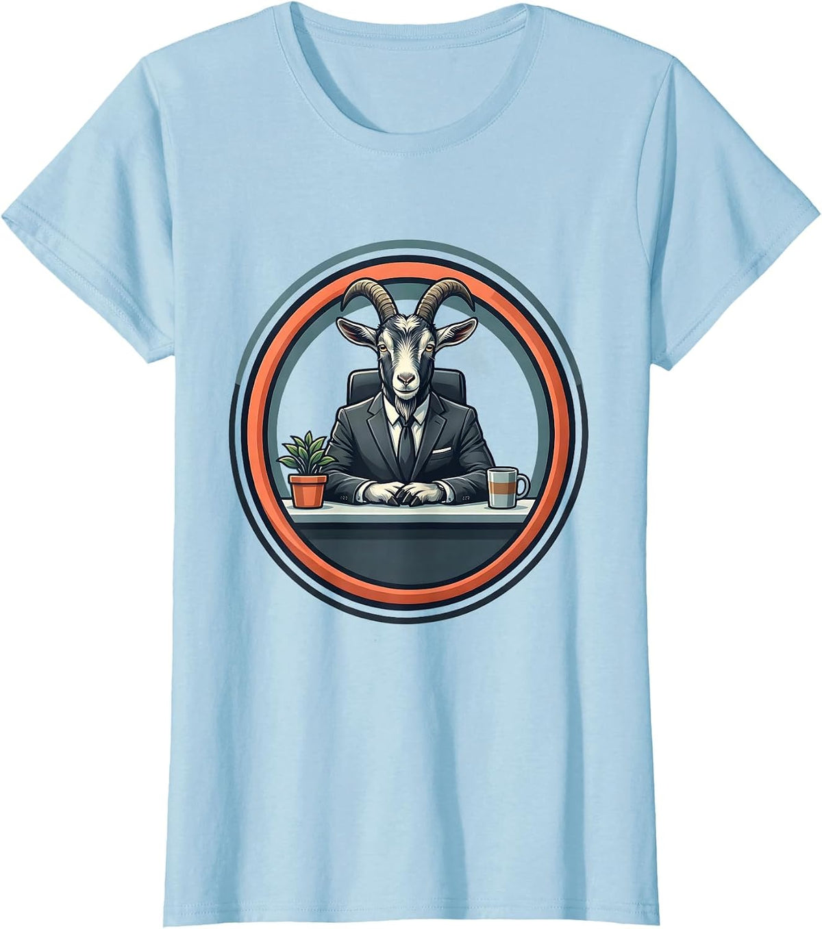 Women's Funny Goat in Business Suit Office Desk Graphic T-Shirt - Baby Blue