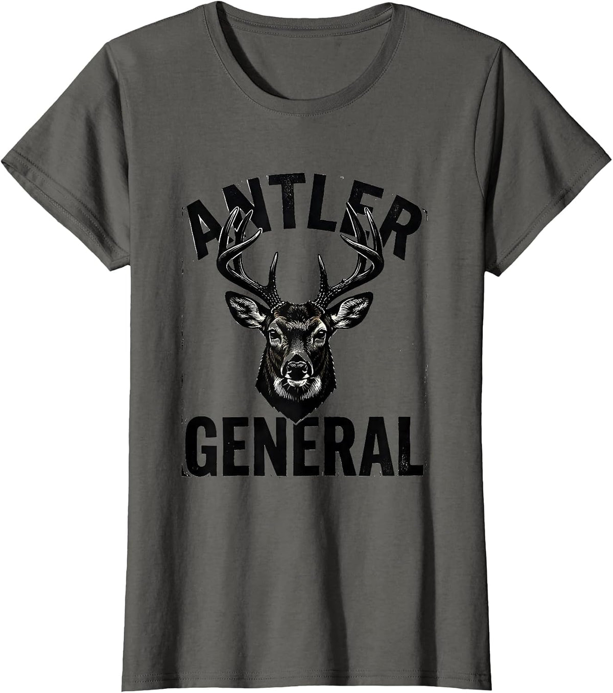 Women's Antler General Linocut Whitetail Deer Hunting Dad Gift T-Shirt - Asphalt Grey