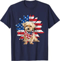 Shorkie American Flag Sunflower Dog Lovers 4th of July T-Shirt - Navy Blue