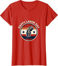Women's Happy Labor Day Patriotic Union Pride Messy Bun Mom T-Shirt - Red