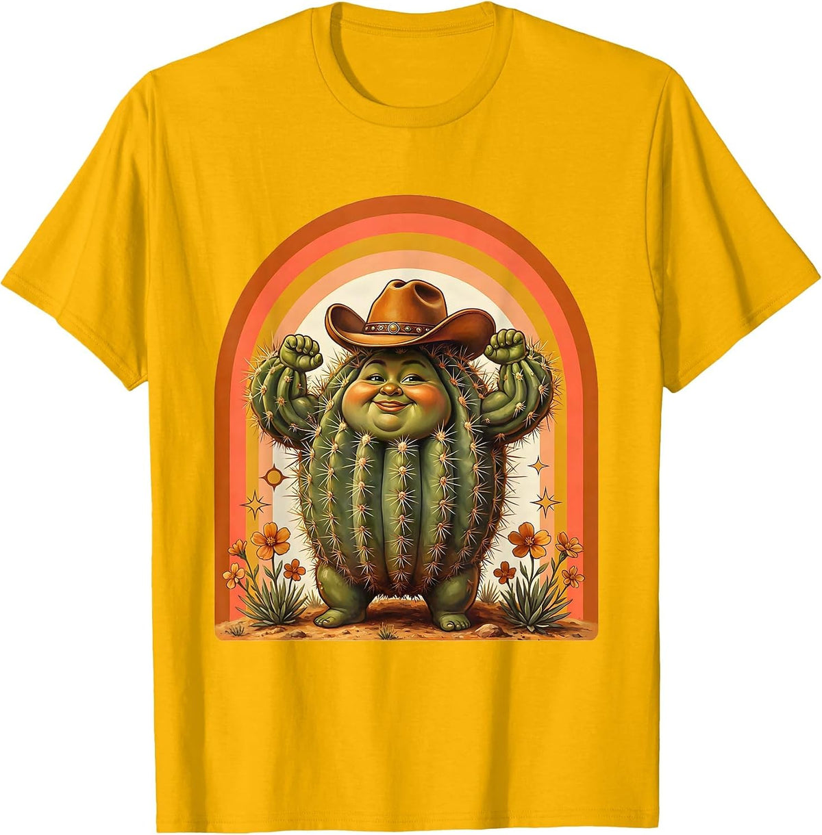 Cowgirl Cactus Cute Rodeo Desert Illustration T-Shirt - Golden Yellow