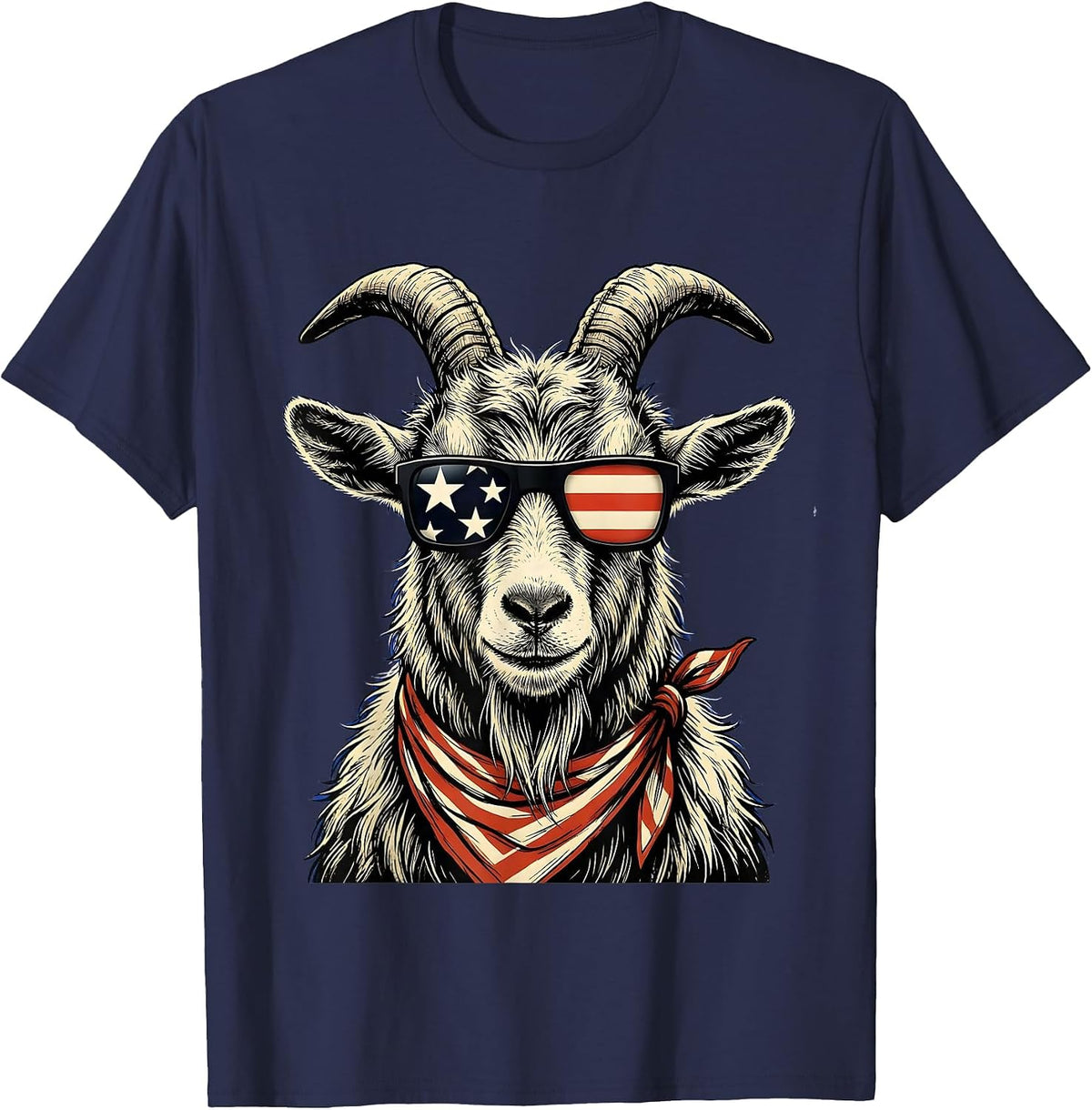 Shaggy Goat Sunglasses Animal Humor Novelty T-Shirt - Navy Blue