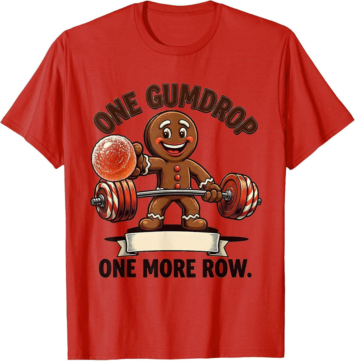 Men's One Gumdrop, One More Row Retro Advertising Mascot Gym T-Shirt - Red