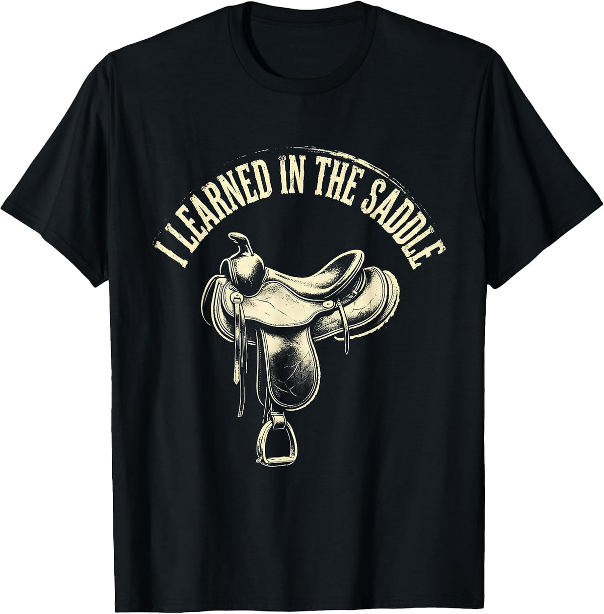 Men's I Learned In The Saddle Boho Western Rodeo Horse Lover Gift T-Shirt - Black