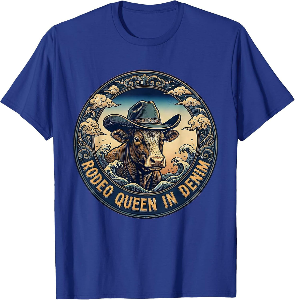 Men's Rodeo Queen In Denim Cowgirl Design T-Shirt - Royal Blue