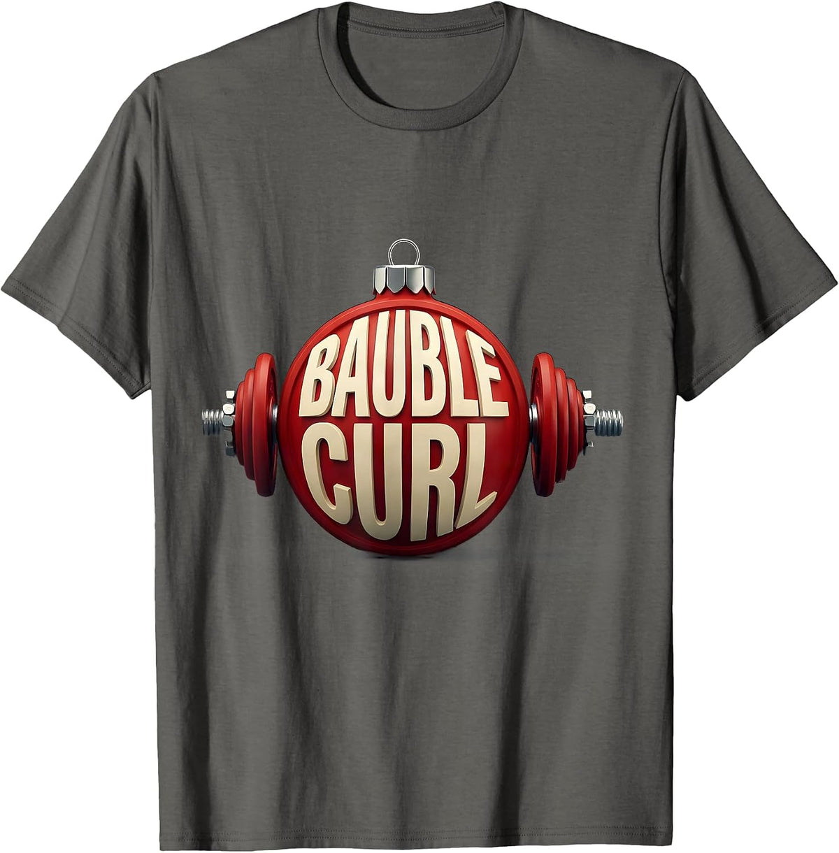 Bauble Curl Funny Christmas Gym Fitness Weightlifting T-Shirt - Asphalt Grey