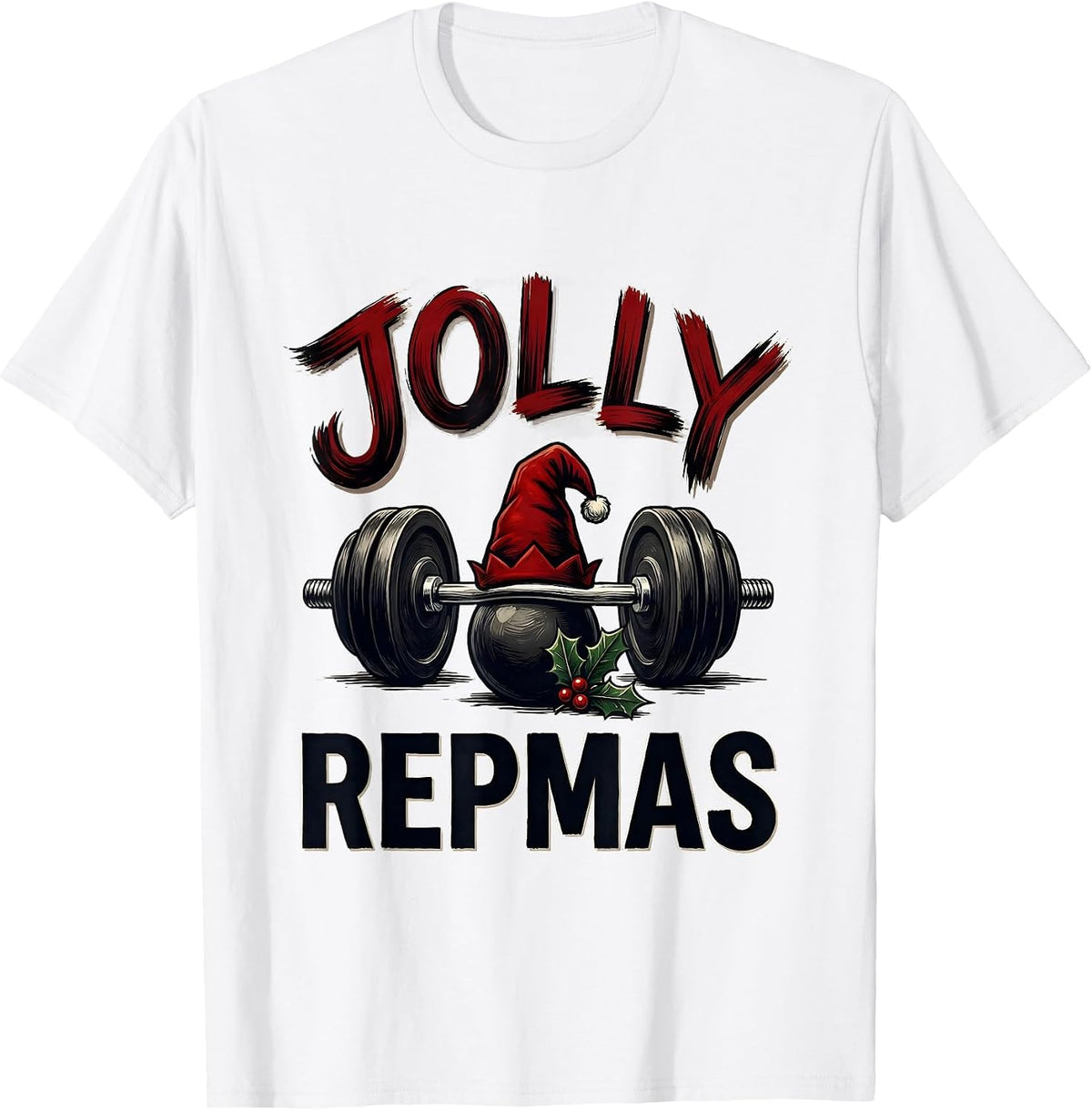 Men's Jolly Repmas Funny Christmas Gym Weightlifting Workout Gift T-Shirt - White