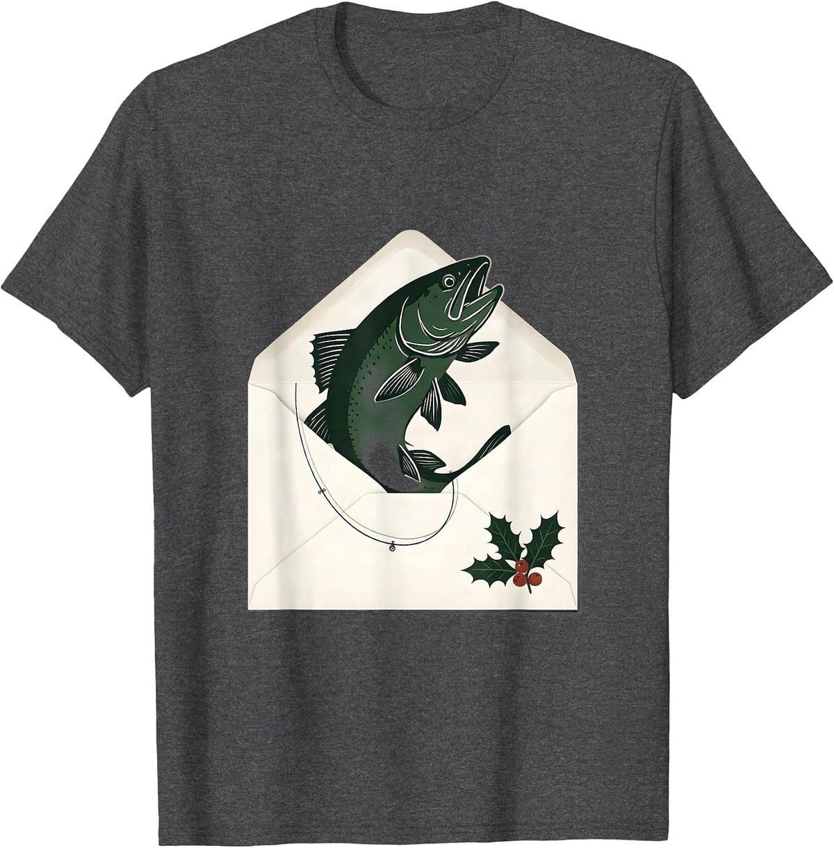 Men's Cheerful Trout Minimalist Christmas Fishing Humor Gift T-Shirt - Dark Heather Grey