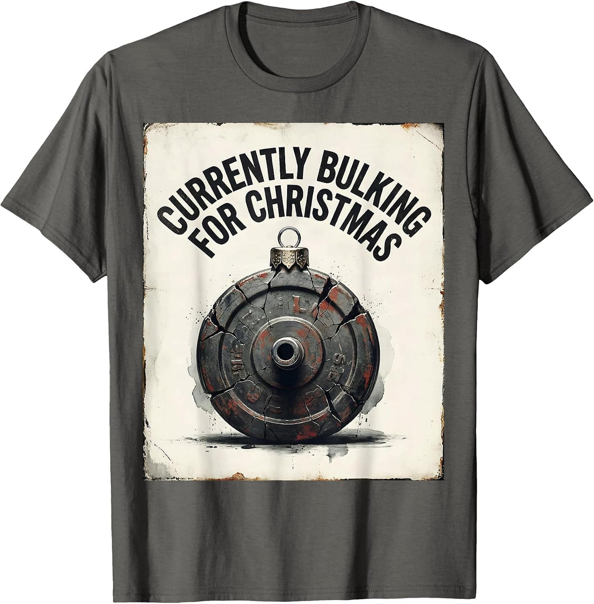 Men's Currently Bulking For Christmas Distressed Weightlifting Gym T-Shirt - Asphalt Grey