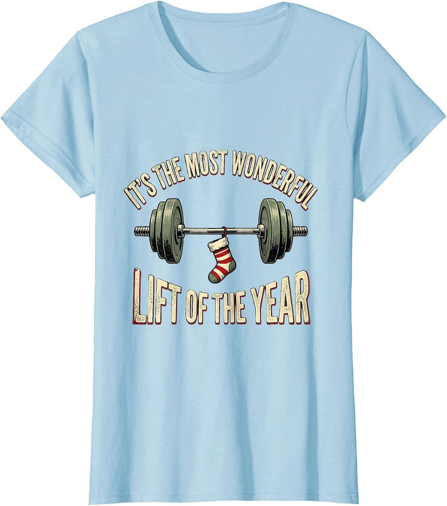 Women's It's the Most Wonderful Lift of the Year Funny Gym Christmas T-Shirt - Baby Blue