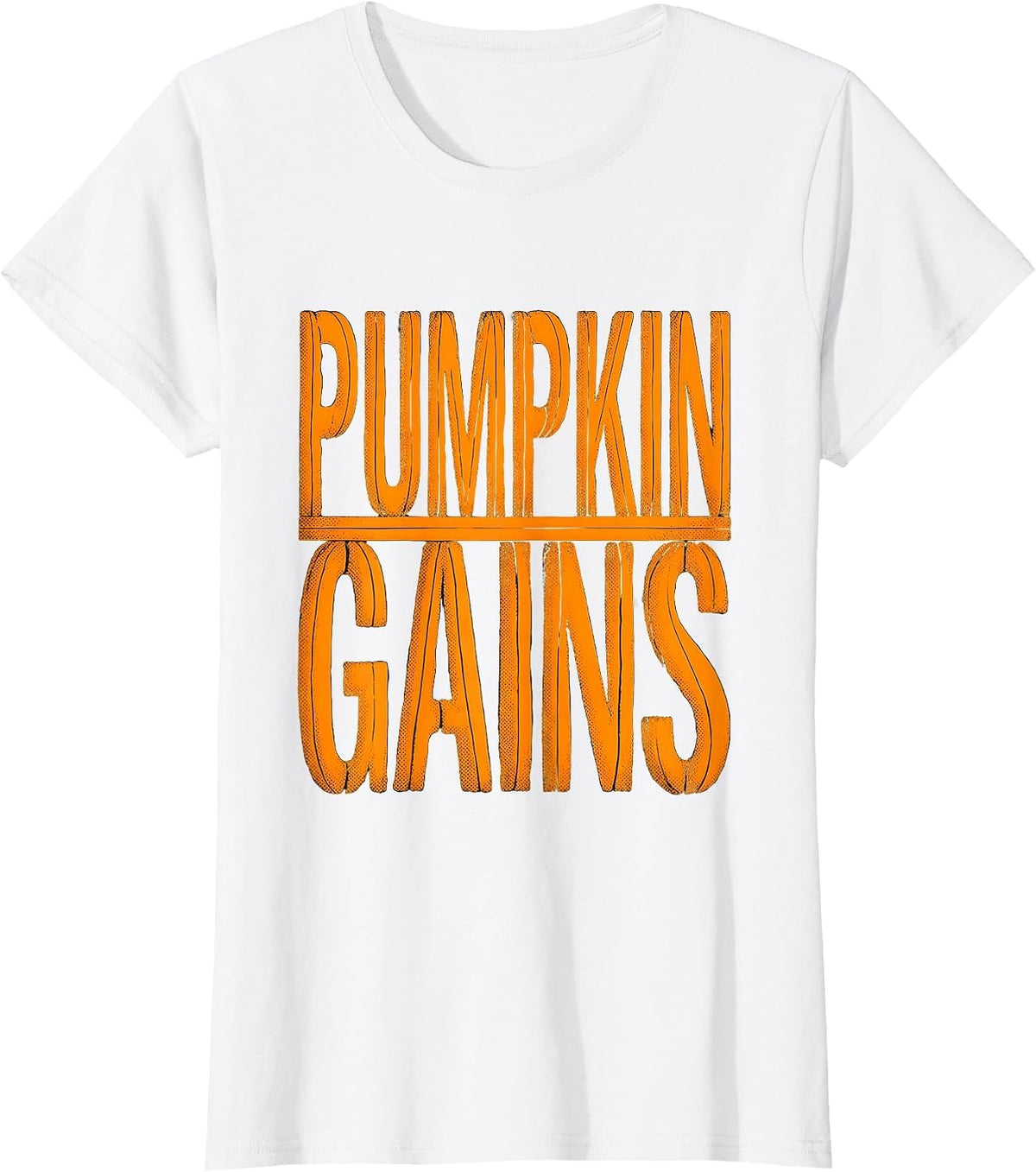 Women's Pumpkin Gains Funny Halloween Gym Workout Lifting Pun T-Shirt - White