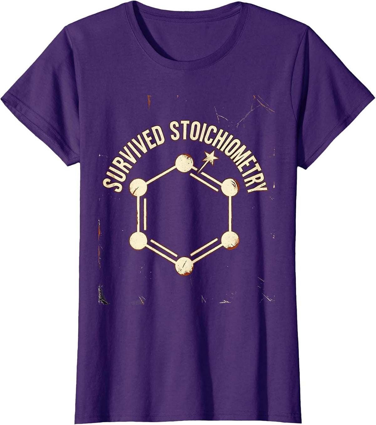 Survived Stoichiometry Distressed Science Humor Chemistry T-Shirt, Women, Purple, Large - As Pictured