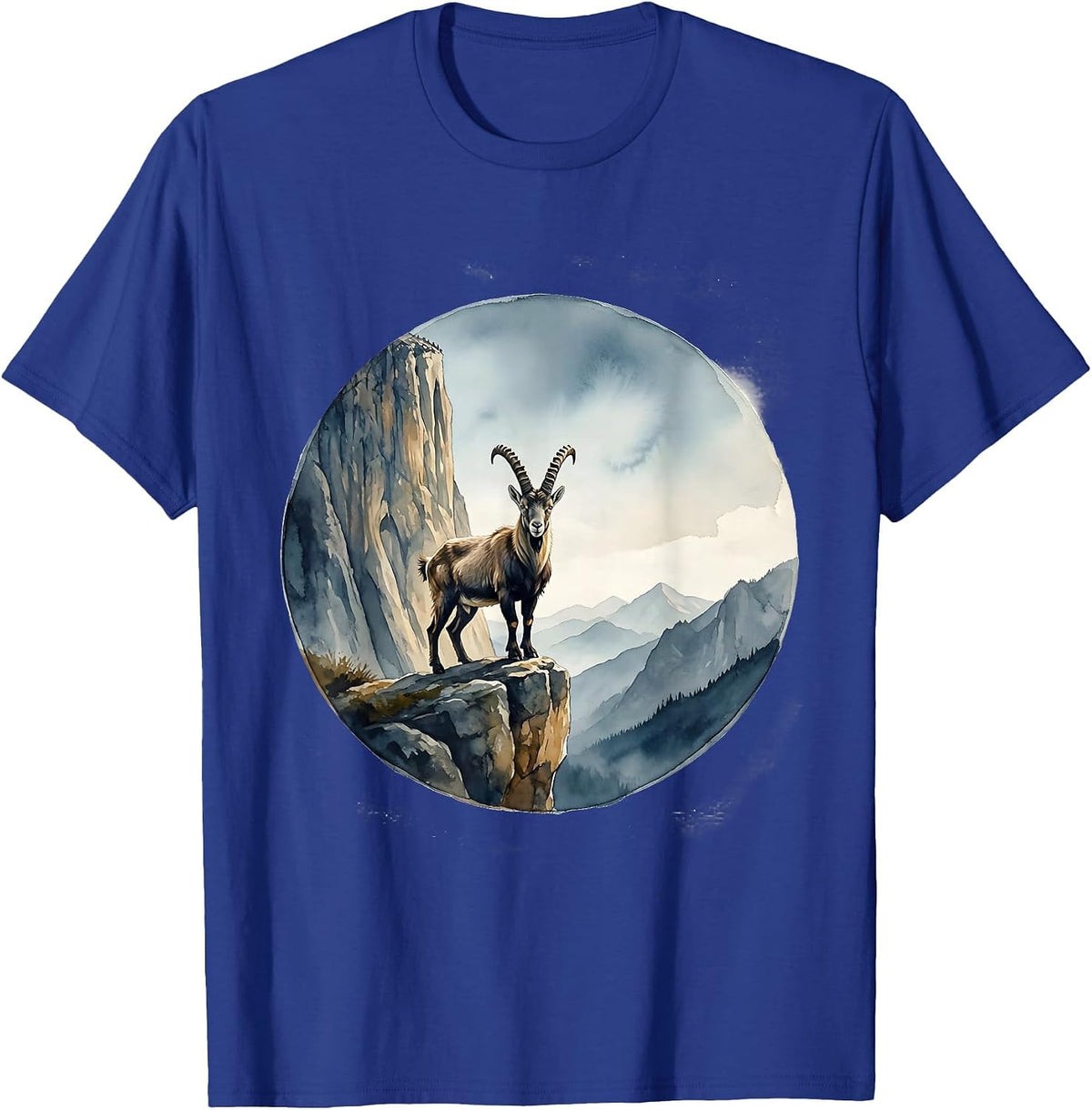 Men's Be Still Mountain Goat Cliff Ledge Illustration T-Shirt - Royal Blue