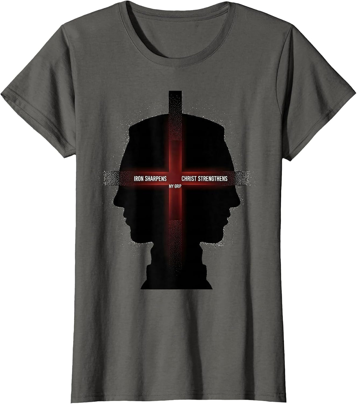 Women's Iron Sharpens, Christ Strengthens My Grip Christian Gym T-Shirt - Asphalt Grey