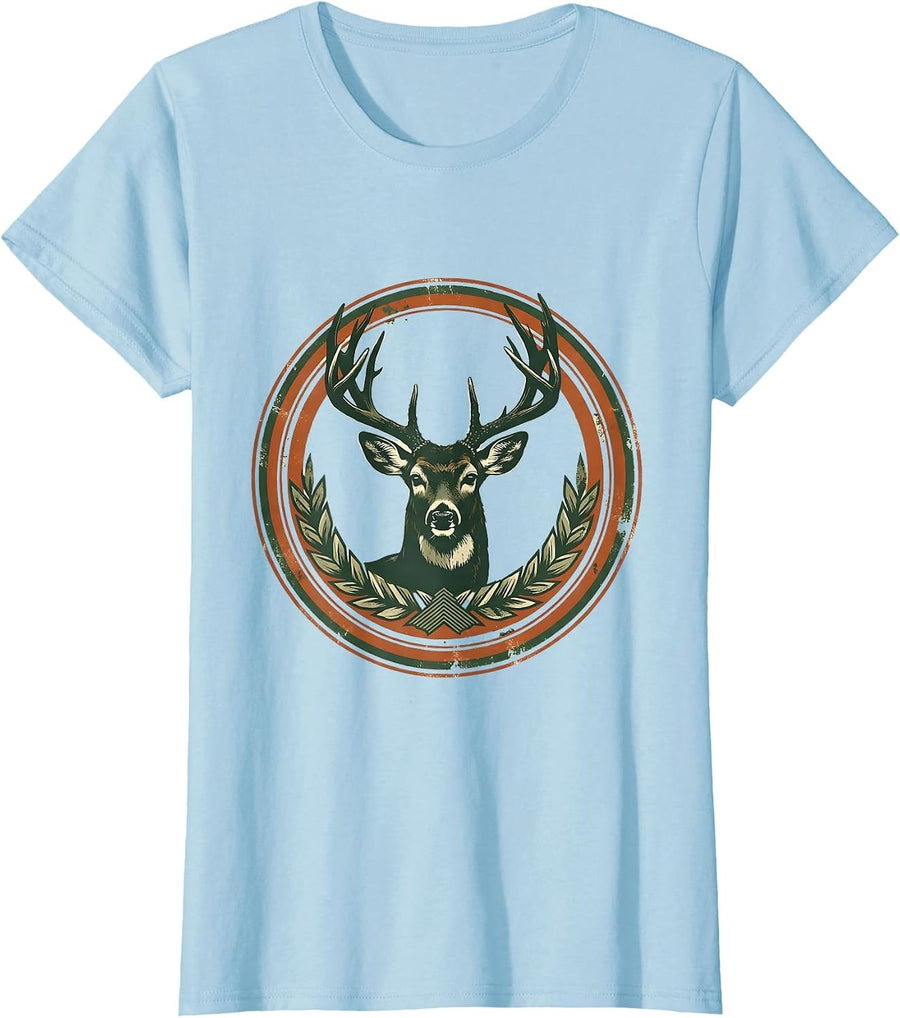 Women's Whitetail Head Vintage Deer Hunting Dad Gift T-Shirt - Baby Blue