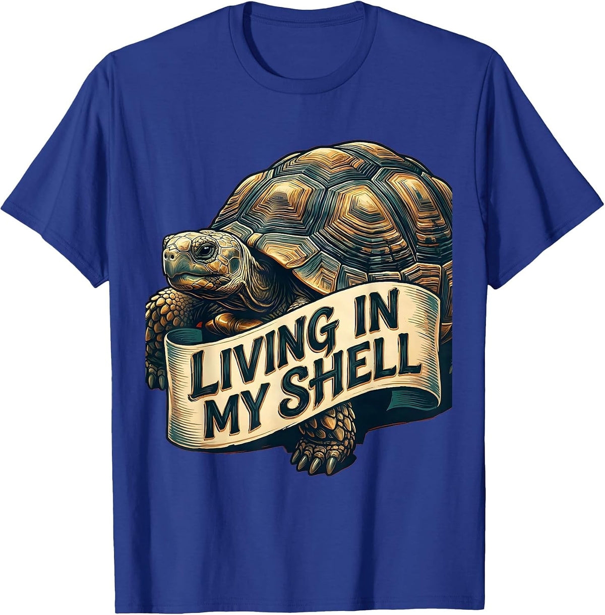 Men's Living In My Shell Turtle Graphic Design T-Shirt - Royal Blue