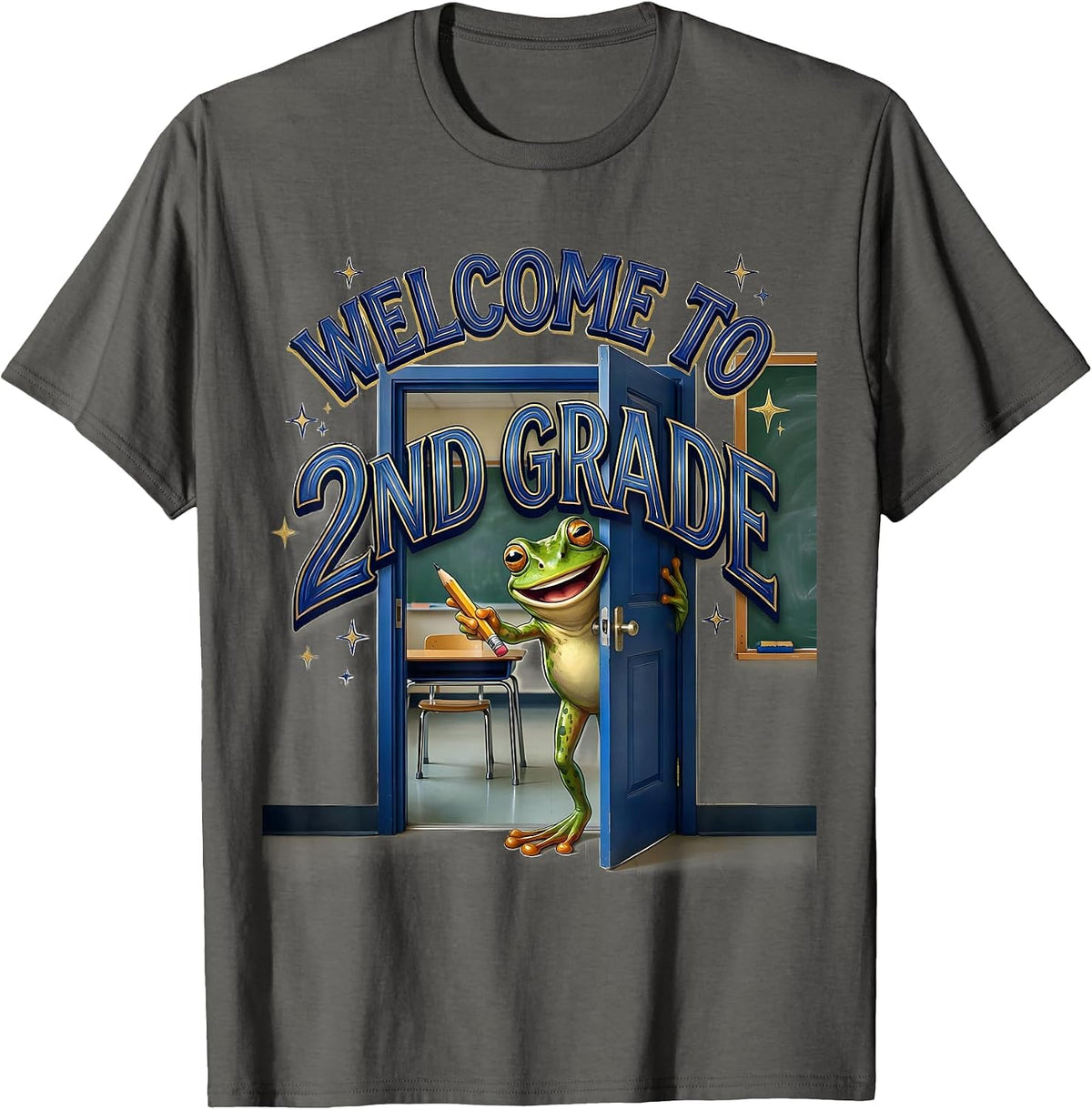 Welcome To 2nd Grade Funny Frog Teacher Back To School T-Shirt - Asphalt Grey