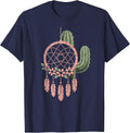 Dreamcatcher Desert Cactus Western Boho Design T-Shirt - Navy Blue